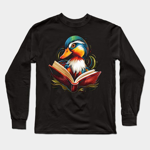 Mandarin Duck Reads Book Long Sleeve T-Shirt by JH Mart